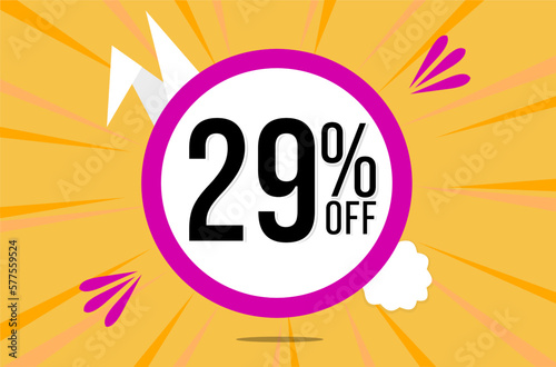 29 percent off. Orange banner with floating pink and white balloon for easter special offer and promotion.