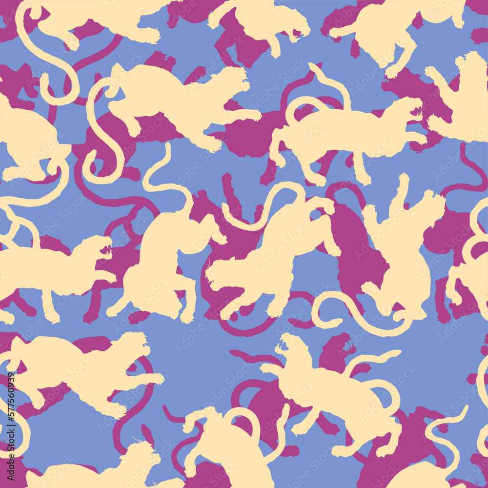 seamless pattern with silhouettes of cats in different positions. Vector design for the textile industry.