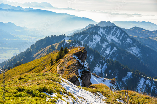 Blick vom Hochgrat Gipfel im Frühling (Allgäu, Bayern, Deutschland) photo