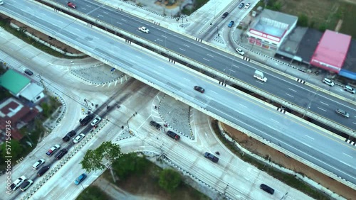 Aerial view of the main road at the red light intersection in the eastern part of Thailand that has just been renovated with the concept of economic development eec eastern part of Thailand. photo