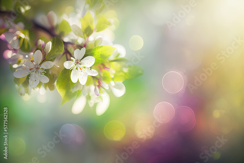 blooming tree blossoms in spring in soft sunlight. Generative AI
