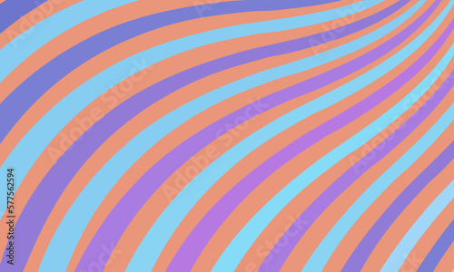 An abstract colorful pattern of wavy blue and purple lines on a soothing coral background. Composition in the form of arbitrary stripes. Vector illustration, EPS 10. Hippie. Copy space.