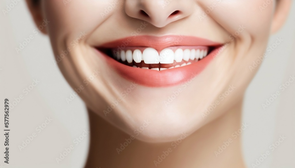 Woman beauty smile white teeth. Stomatology concept. Generative AI Woman beauty smile white teeth. Stomatology concept. Generative AI
