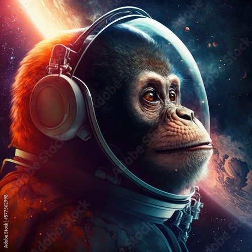 Fototapeta Chimp astronaut in space. Generative AI.