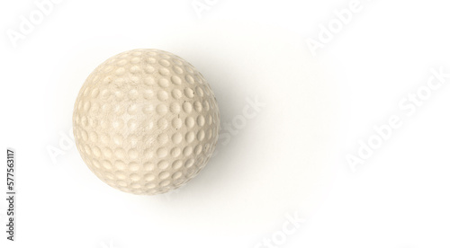 Old Vintage cracked Golf Ball Isolated on white background with shadow and room for copy