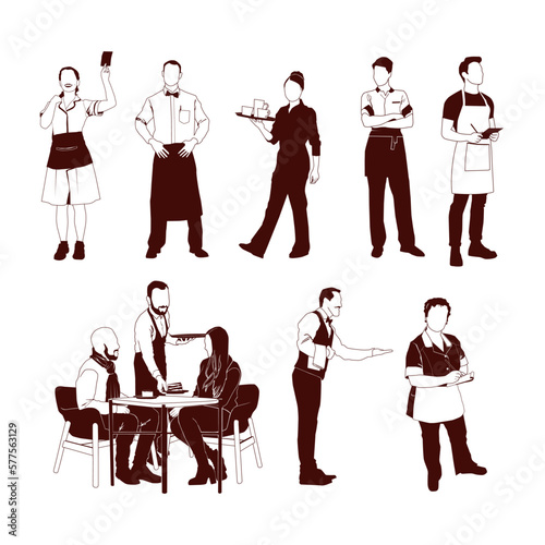 silhouettes of waiters for a variety of uses