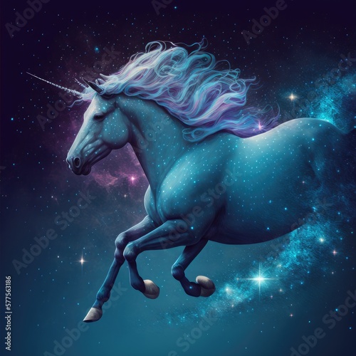 Majestic unicorn on a dark starry night. Generative AI