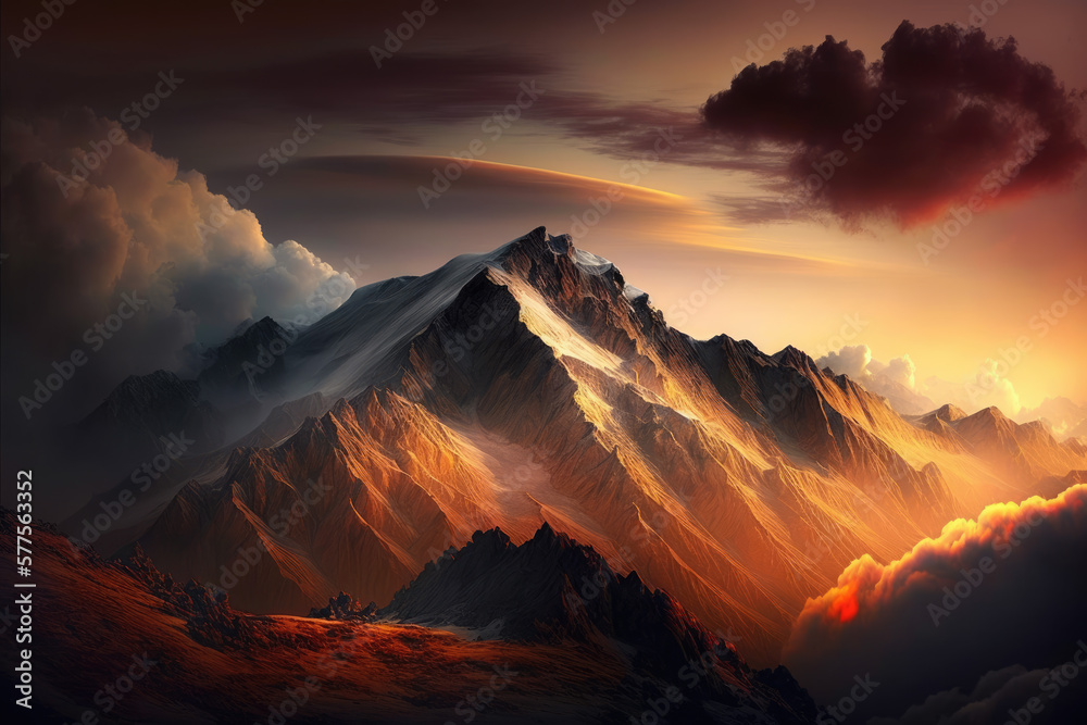 beautiful sunrise in the mountains. Generative AI
