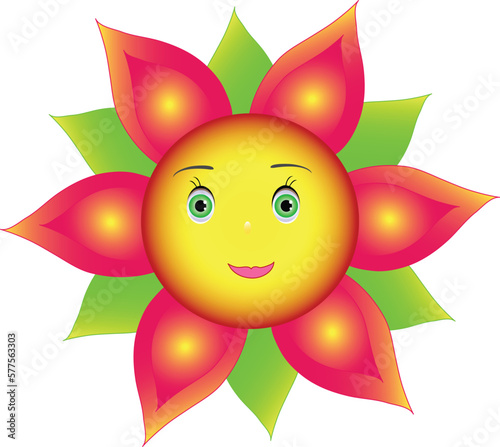 Illustration of a sunshine sunflower flower. The blooming brightly sunflower emoticon object is in png and jpg format.
