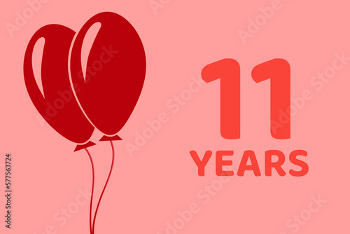 11 years logo. Illustration for celebration anniversary. Concept 11 Birthday. eleven years. Balls on pink background. Inscription 11 symbolizes birthday celebrations. eleven anniversary photo