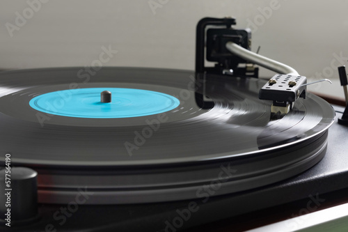 Record player, vinyl turntable record player, while playing the record.