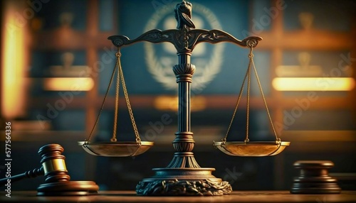Scales of Justice in the Court Hall. Generative AI