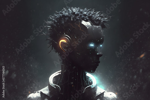 Portret robota przyszłości. Sztuczna inteligencja, mechaniczne ciała. Elektronika. Generative AI
