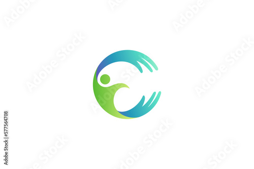 People care logo with hand shape combination in circle design