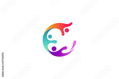 Group of people logo with shape people care for each other in colorful design