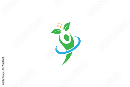 healthy people life logo with natural leaf in flat design