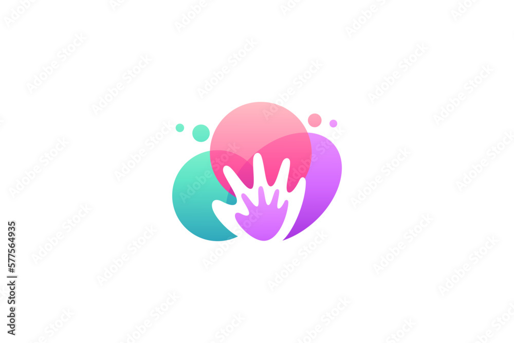 Colorful child hand logo in cheerful design style