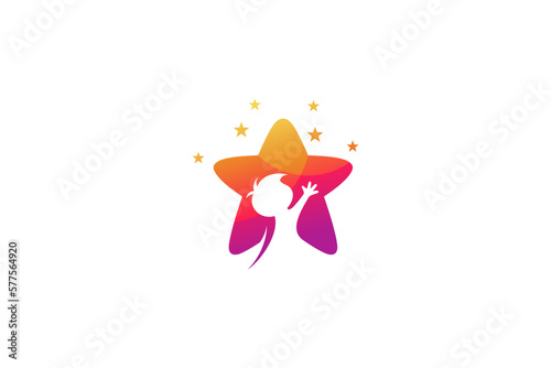 Child reaching for star logo with simple star shape design