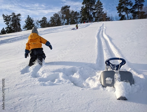 Snow play in slope