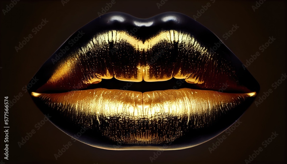 gold lips on the black background gold lips on the black background