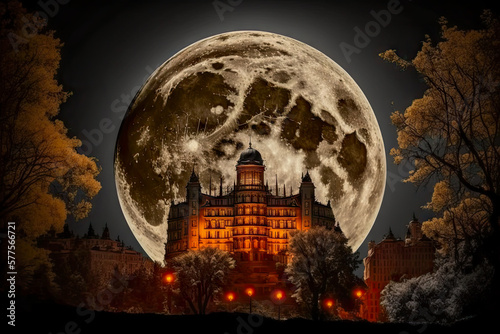 old castle on the full moon background