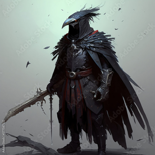 a raven warrior knight fantasy character illustration Generative Ai