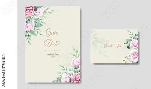 wedding invitation card with floral rose watercolor © retno