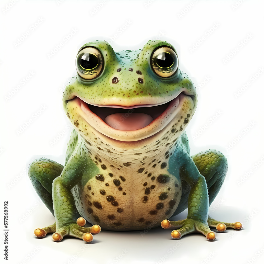 Obraz premium Happy Frog Isolated On White Background. Generative AI