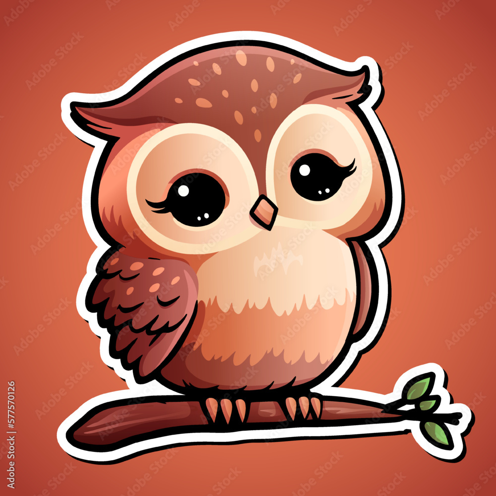 Cute owl cartoon illustration in sticker design baby wild animal Cute owl cartoon illustration in sticker design baby wild animal