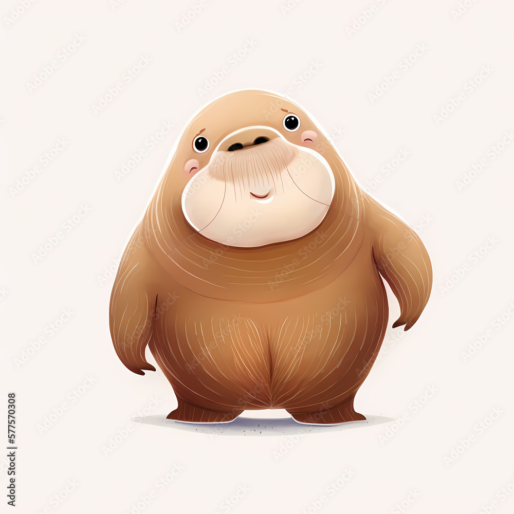 Fototapeta premium Walrus Isolated White. Generative AI