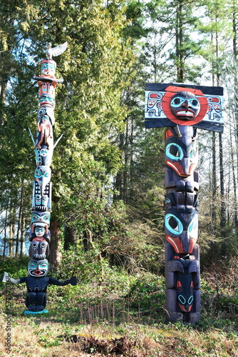 The iconic totem poles in Stanley Park in Vancouver, BC, Canada.