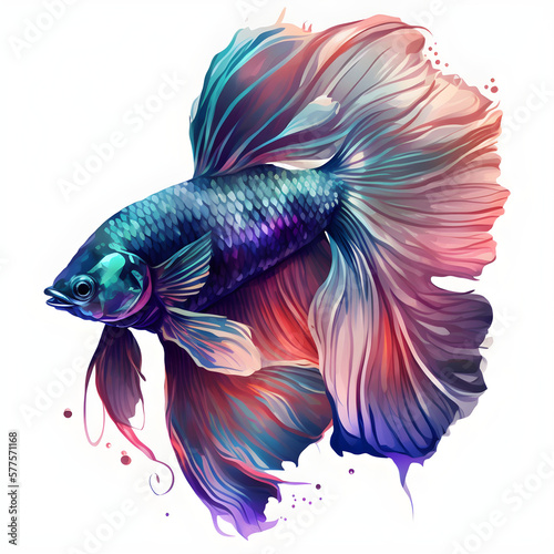 pink purple betta fish vector tattoo colors, generative ai