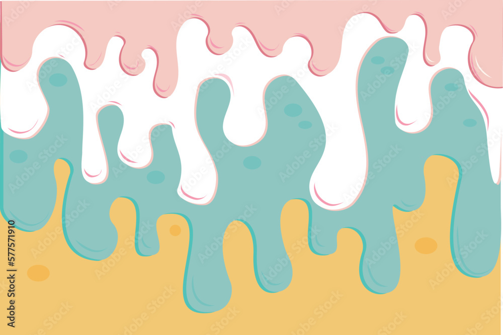 Colorful soft ice cream, delicious soft veins. Strawberry cream, melted on a waffle background. Vector illustration.