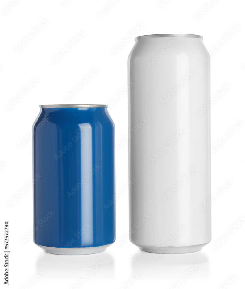 Aluminum cans with drinks on white background Aluminum cans with drinks on white background