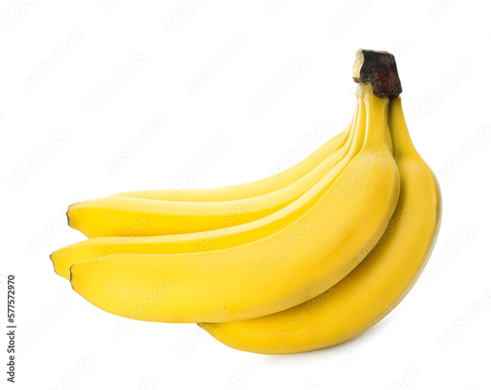 Bunch of ripe yellow bananas isolated on white
