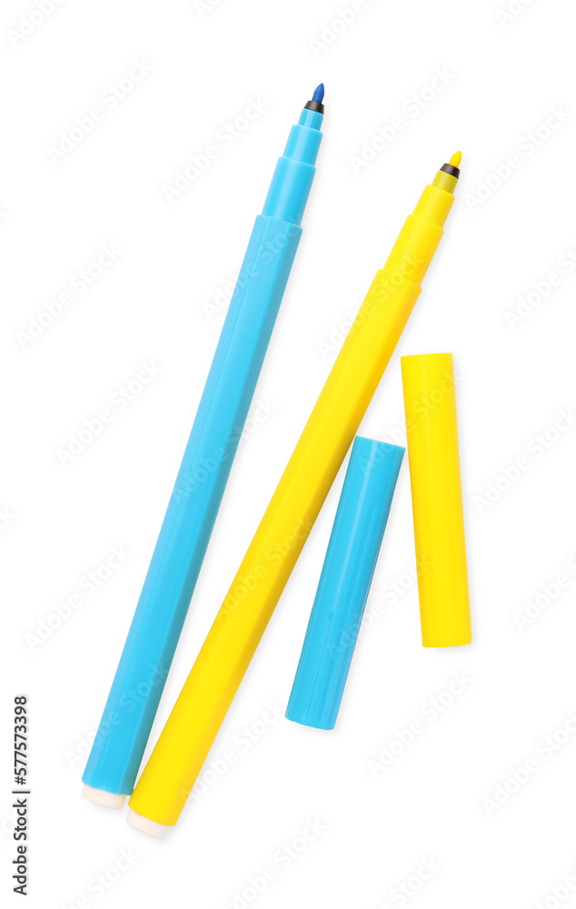 Bright markers isolated on white, top view Bright markers isolated on white, top view