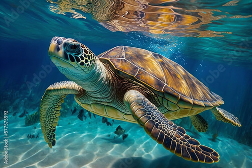 Sea Turtle Swimming  Sea Turtle In Water  Generative Ai