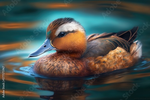 a ruddy duck swimming in the front of the frame Generative AI photo