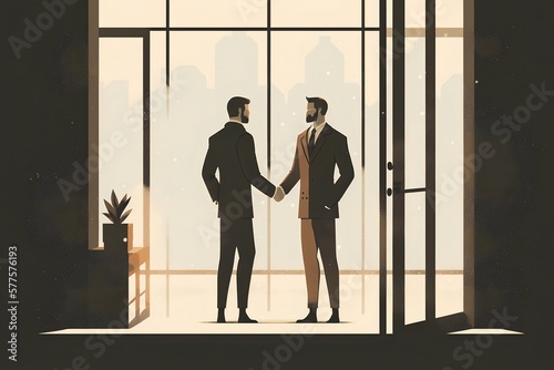 Minimalistic illustration of men in suits shaking hand 