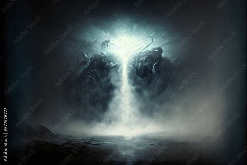silhouette of mysterious, unknown, Cthulhu, cloud, lighting, supernatural