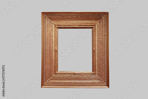 Wooden broad picture frame white background isolated detailed gold wide