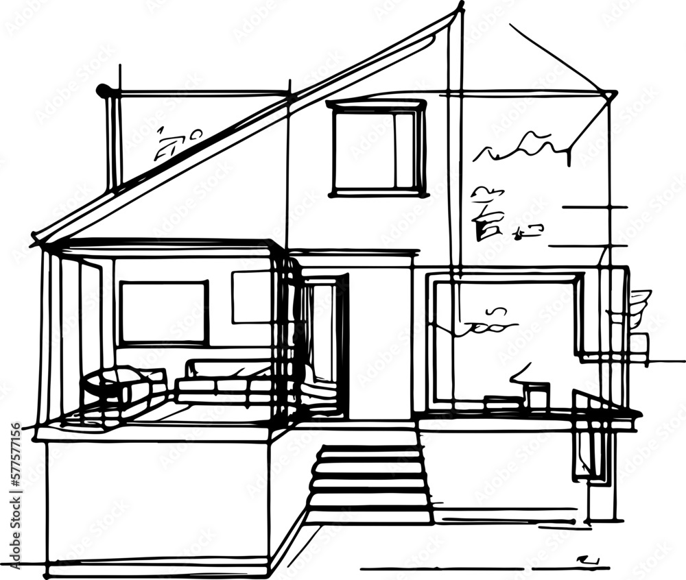Minimalist house sketch drawing outline Minimalist house sketch drawing outline