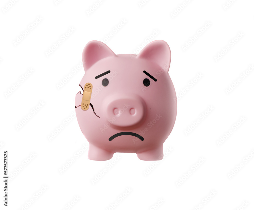 sad and broken pink piggy bank with a blessed one - transparent png ...