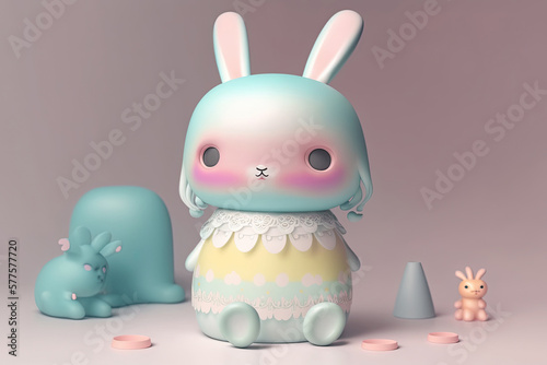 A cute 3d rabbit, pastel rainbow colors, Generative AI