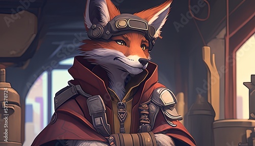 cunning fox rogue digital art illustration, Generative AI