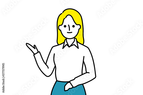 案内している女性