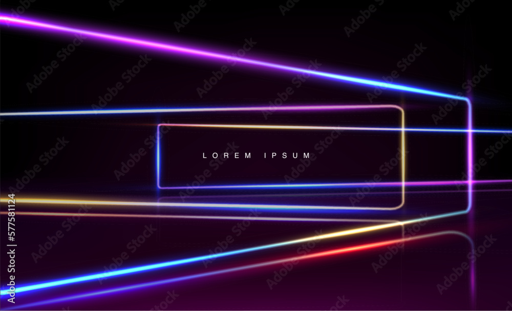 Neon border or frame. Light sign. Abstract neon background vector for signboard or billboard. Geometric light outline shapes or laser shining lines. vector illustration Neon border or frame. Light sign. Abstract neon background vector for signboard or billboard. Geometric light outline shapes or laser shining lines. vector illustration