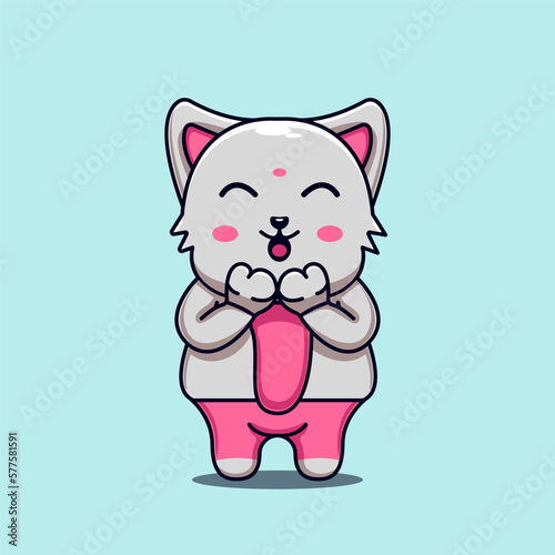 Cute Cat Celebrating Holy Festival Vector Illustration Cat Mascot Cartoon Character