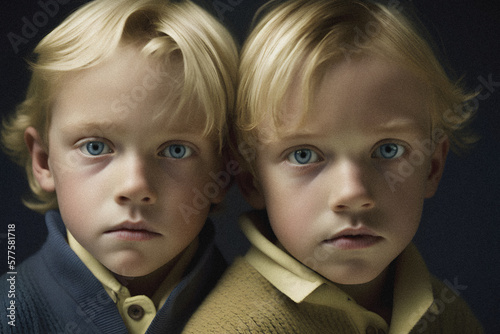 Portrait of two twin boys, illustration, generative ai