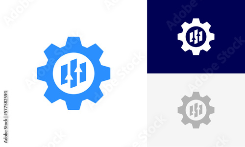 chart with arrow in gear logo icon design vector